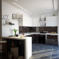 Кухня с фасадами из крашенного МДФ в алюм. рамке
